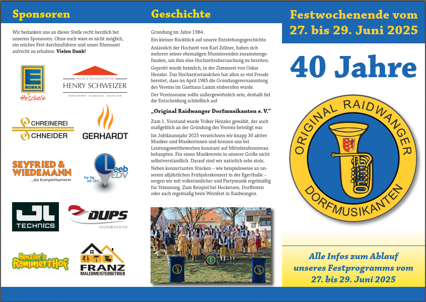 Festwochenende 27. bis 29. Juni 2025